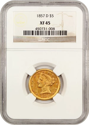 image for: 1857-D $5 NGC XF45