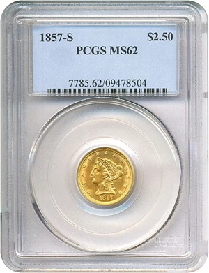 image for: 1857-S $2 1/2 PCGS MS62