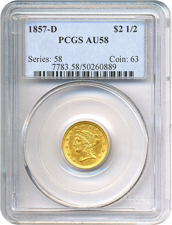 image for: 1857-D $2 1/2  PCGS AU58