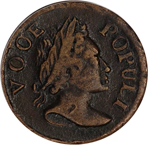 image for: 1760 Voce Populi Halfpenny PCGS XF45