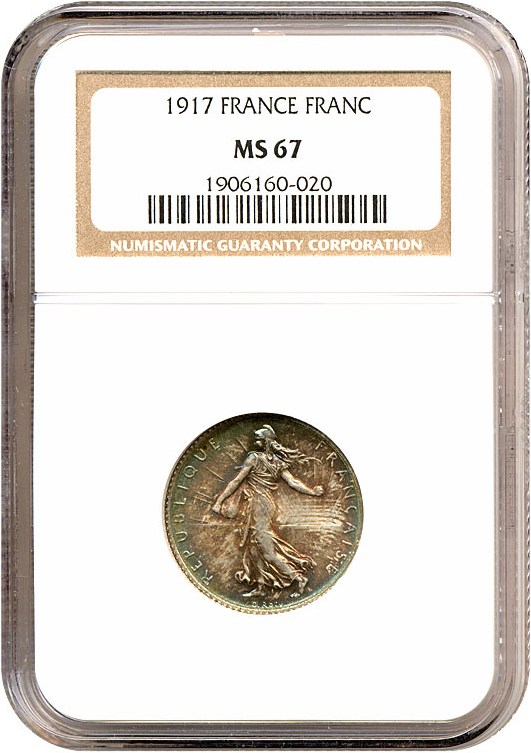 image for: France: 1917 1 Fr  NGC MS67 ** Color **