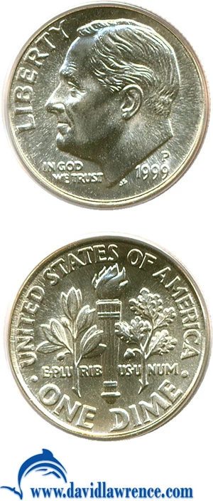 image for: 1999-P 10c PCGS MS68 FB