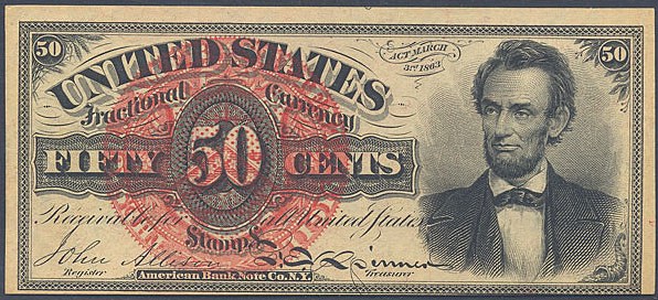 image for: Fractional Currency: Fr.1374  50-Cent Head of Abe Lincoln. PMG CU62  [8000440-002]