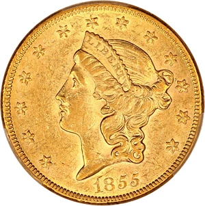image for: 1855 $20 PCGS AU55