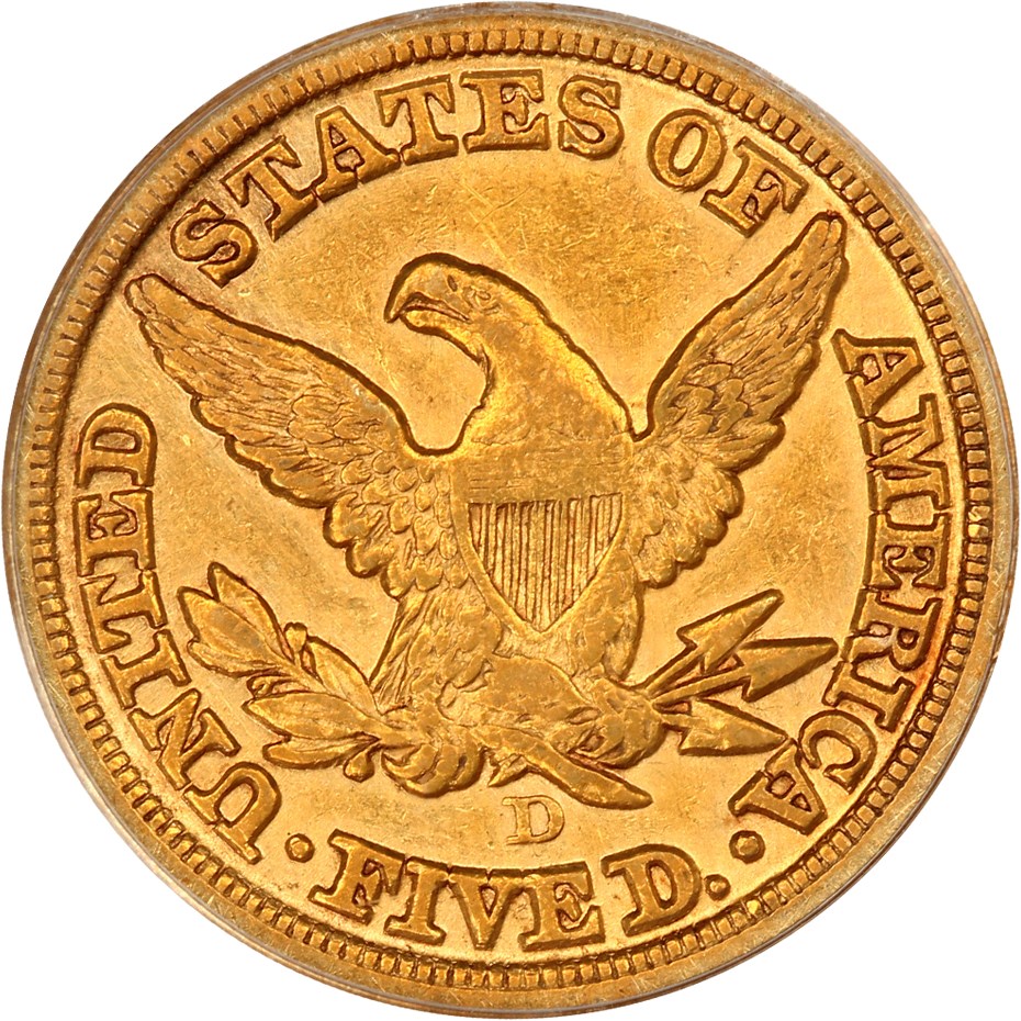 image for: 1855-D $5 PCGS VF35 (Large D)