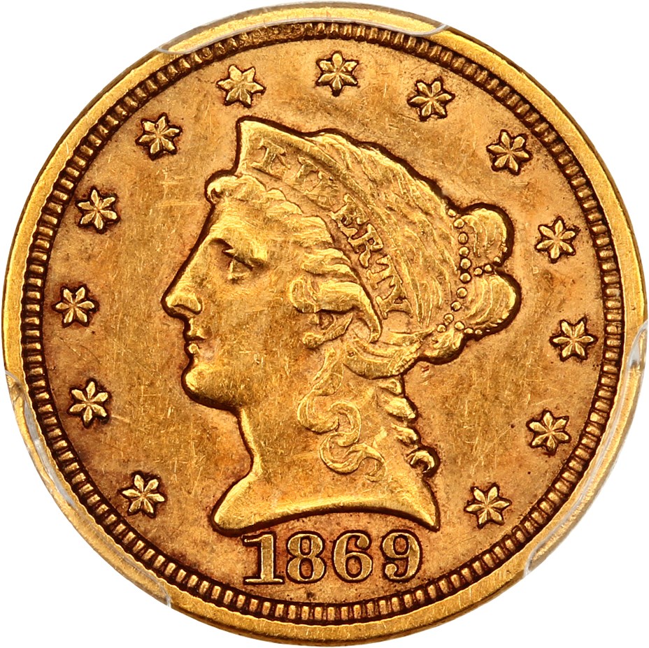 image for: 1869-S $2 1/2 PCGS/CAC AU53