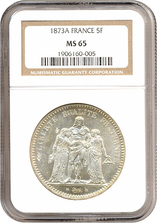 image for: France: 1873-A 5 Fr  NGC MS65