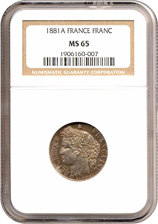 image for: France: 1881-A 1 Fr  NGC MS65   