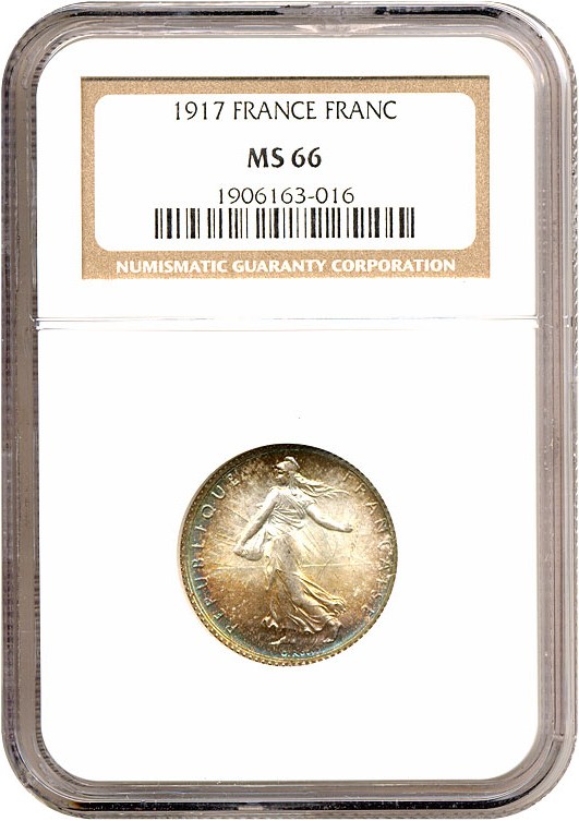 image for: France: 1917 1 Fr  NGC MS66 ** Color **