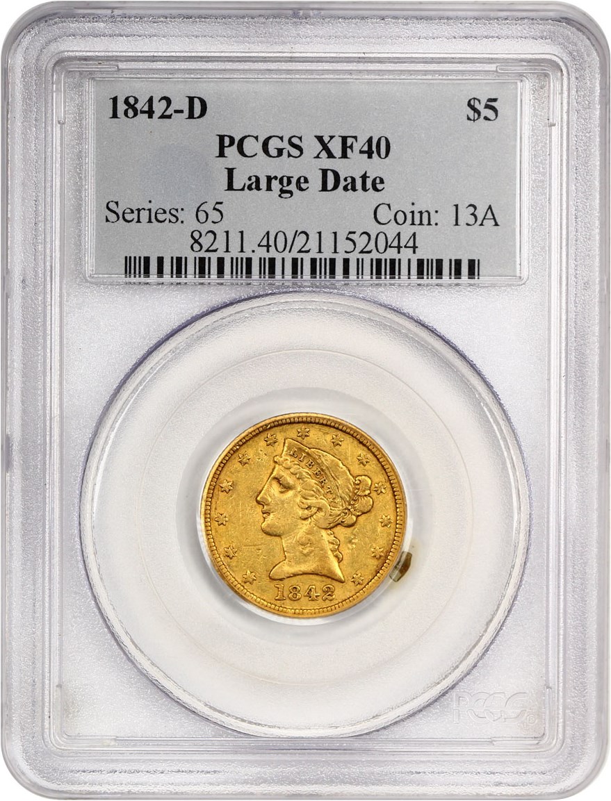 image for: 1842-D $5 PCGS XF40 (Large Date)