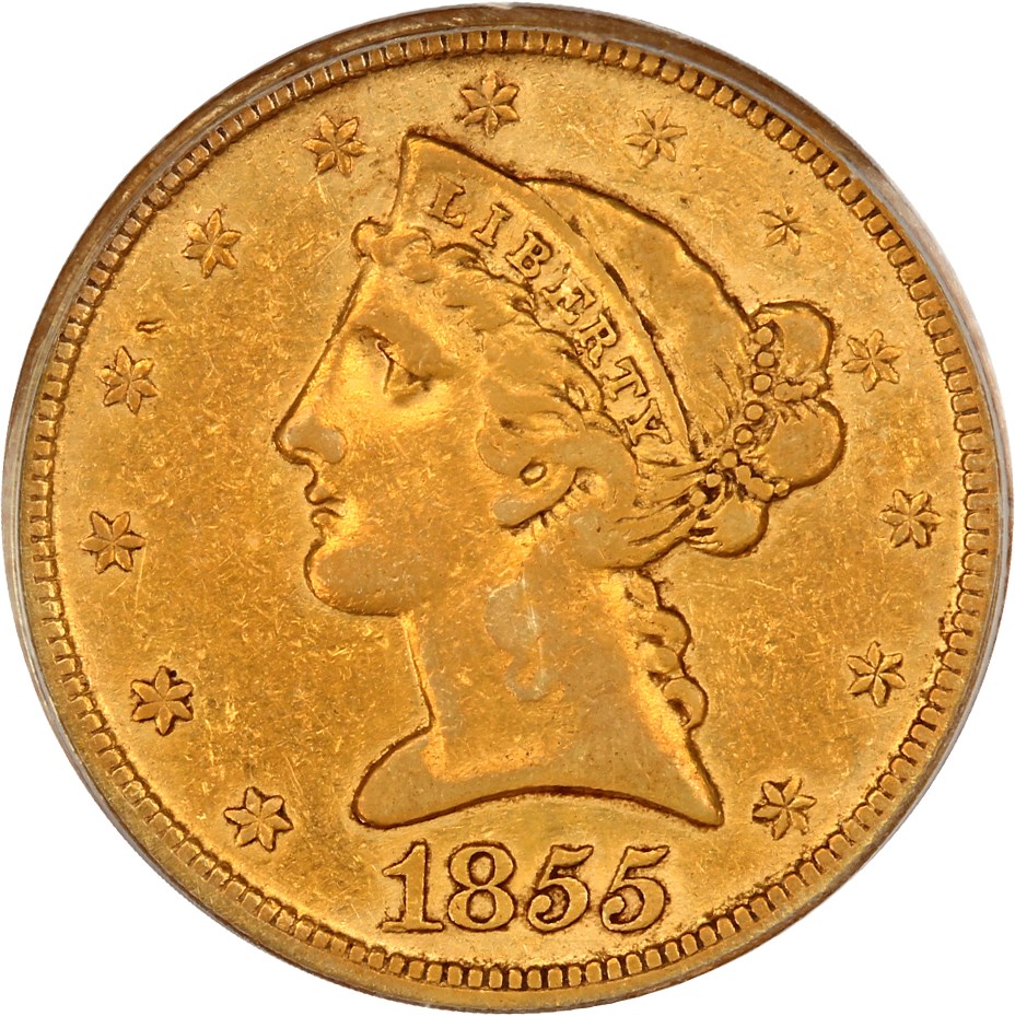 image for: 1855-D $5 PCGS VF35 (Large D)