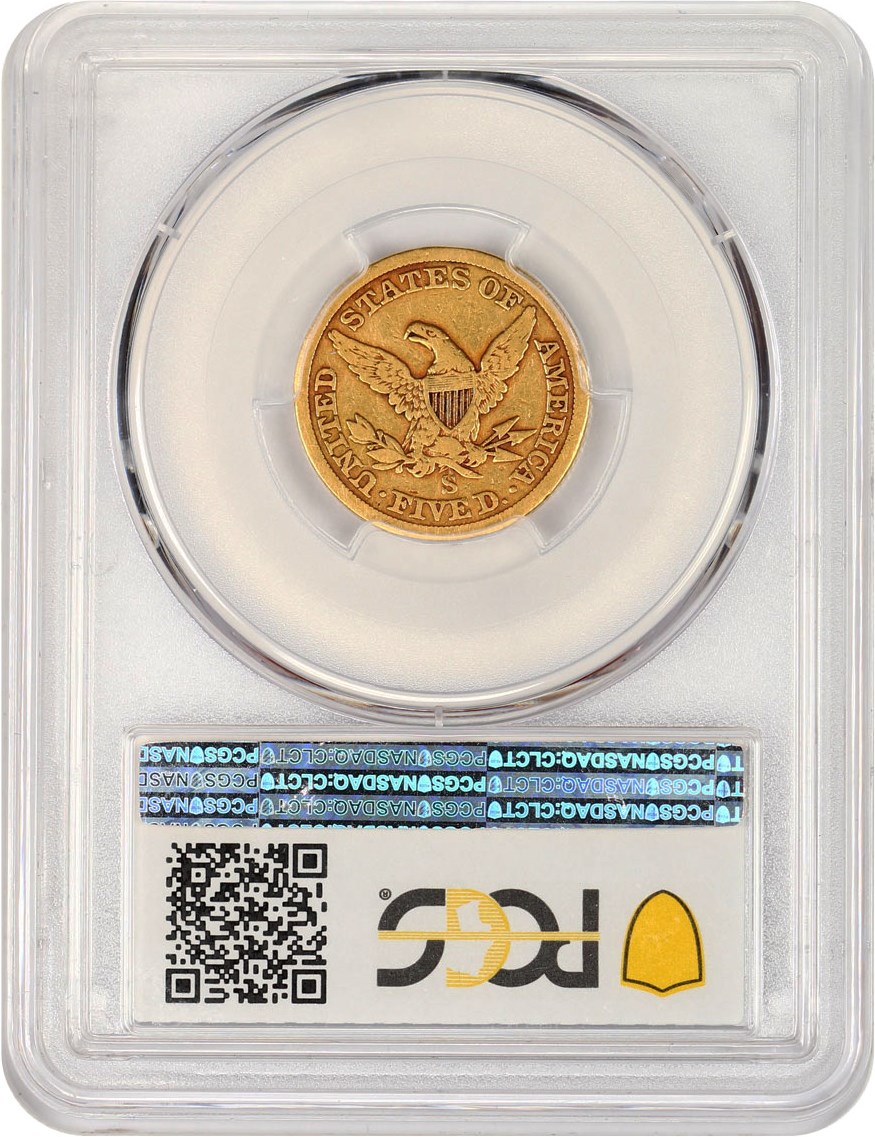 image for: 1866-S $5 PCGS F15 (No Motto)