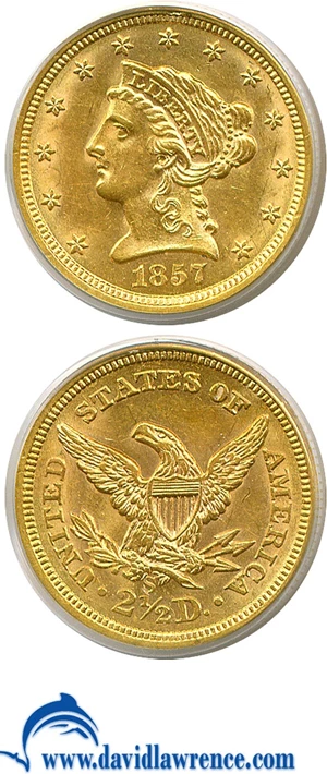 image for: 1857-S $2 1/2 PCGS MS62