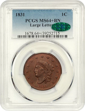 image for: 1831 1c PCGS/CAC MS64+ BN (Large Letters)