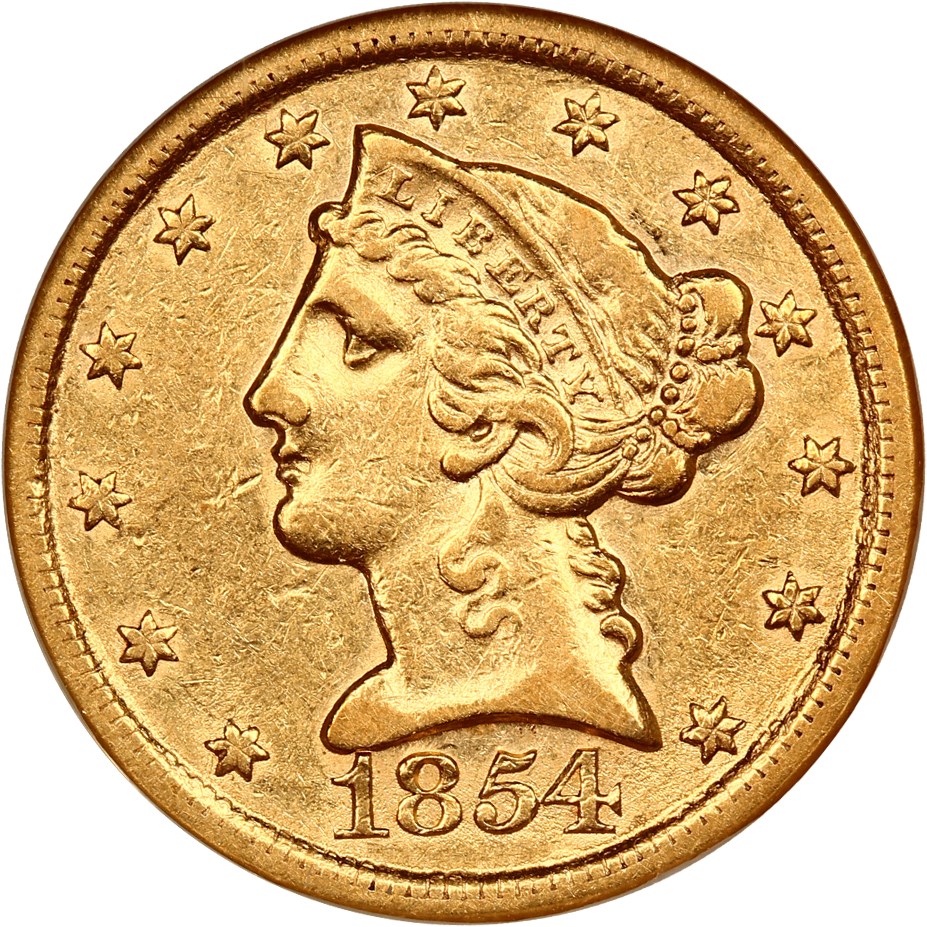 image for: 1854-D $5 NGC/CAC XF45 (Large D, OH)