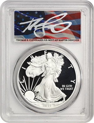 image for: 2019-W Silver Eagle $1 PCGS Proof 67 DCAM (First Day of Issue, Cleveland Signature)