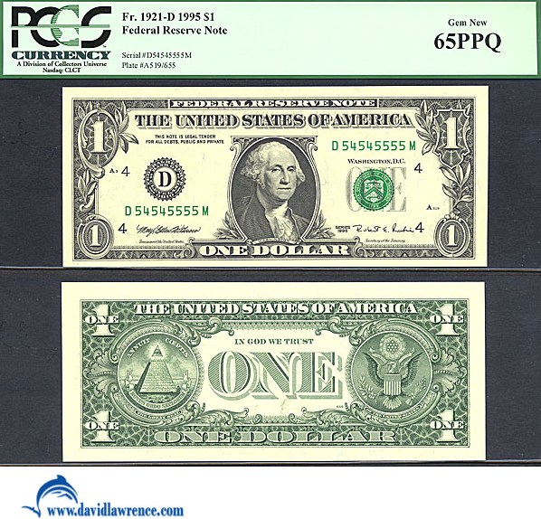 1995 $1 Sheetfed press. Washington, DC (Fr. 1921D)