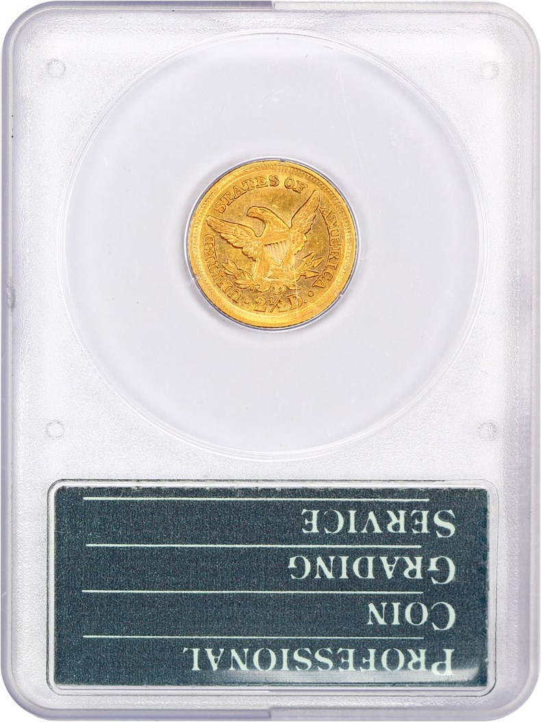 image for: 1859-D $2 1/2 PCGS AU53 (OGH Rattler Holder)