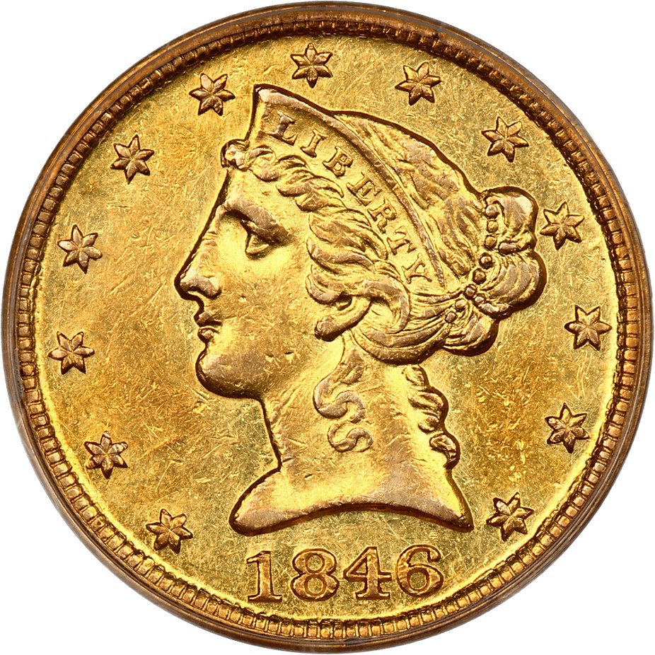 image for: 1846-D $5 PCGS AU50 (OGH)