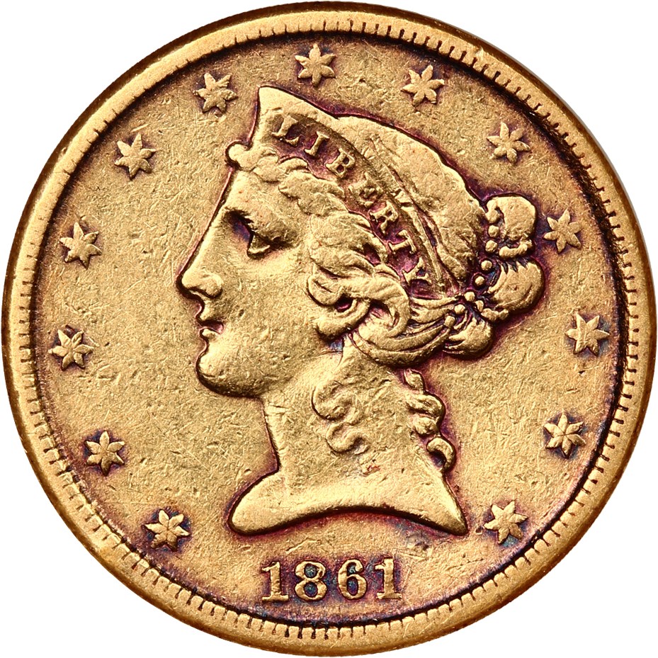 image for: 1861-D $5 NGC/CAC VF35
