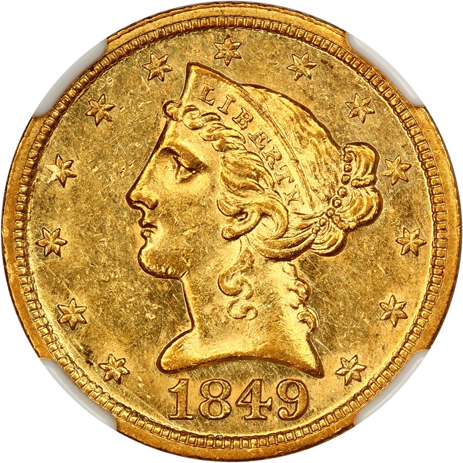 image for: 1849-D $5 NGC MS62+