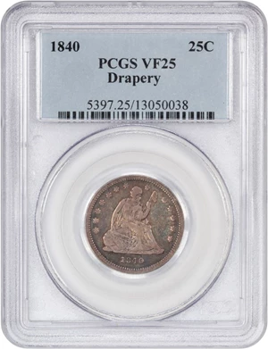 image for: 1840 25c PCGS VF25 (Drapery)