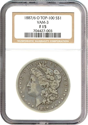 image for: Top 100 VAM: 1887-O $1 VAM 3 7/6 NGC F15