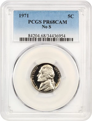 image for: 1971 No S 5c PCGS Proof 68 CAM