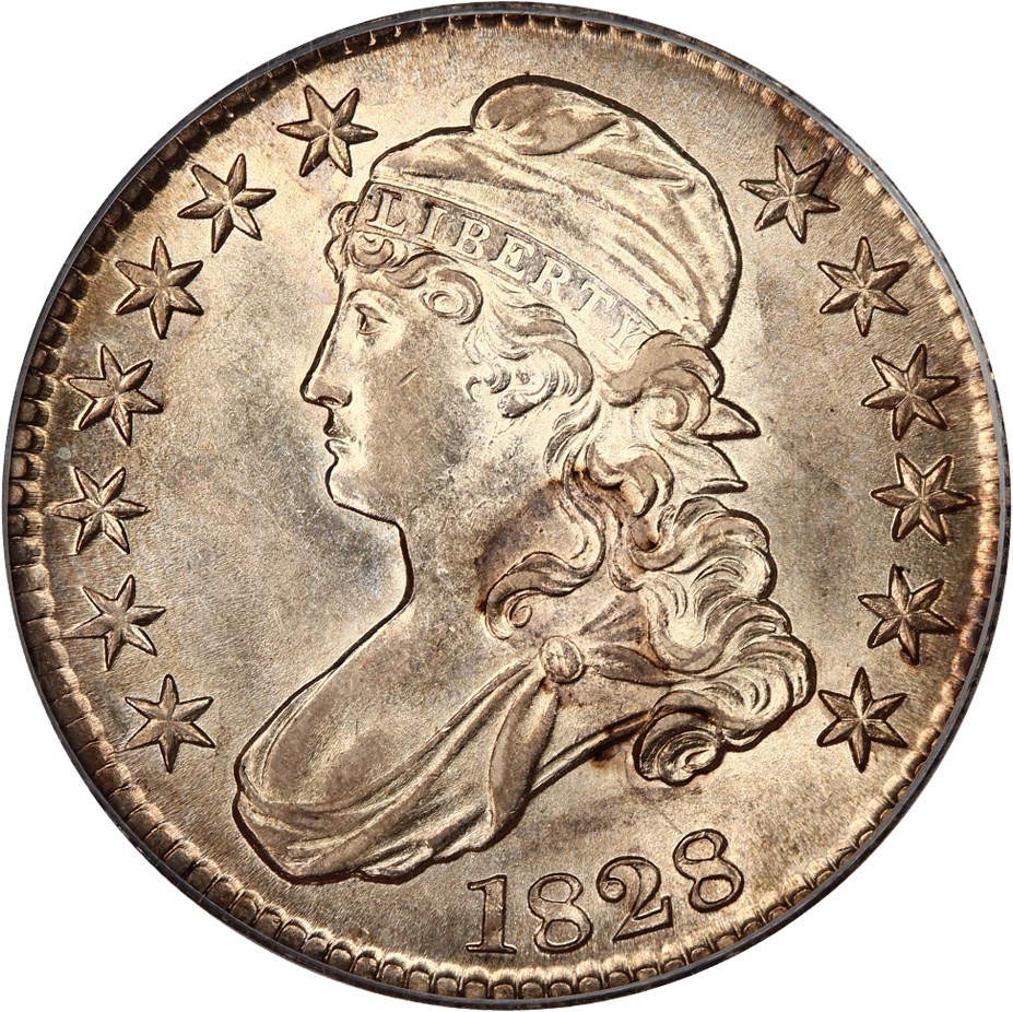 image for: 1828 50c PCGS AU58 (Sq Base 2, Sm 8, Sm Let.)