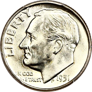 image for: 1951-D 10c PCGS MS67 FB