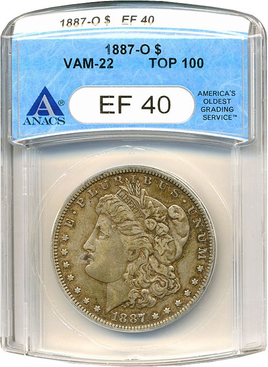 image for: Top 100 VAM: 1887-O $1 VAM 22 ANACS XF40 
