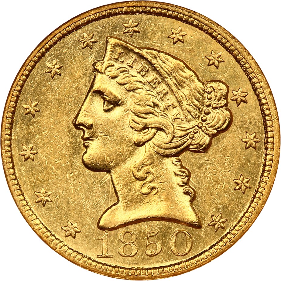 image for: 1850-C $5 NGC AU58