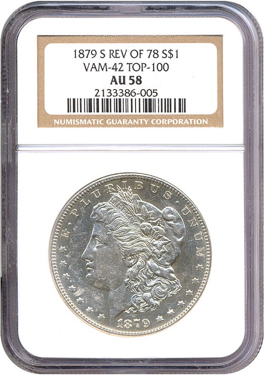 image for: Top 100 VAM: 1879-S $1 VAM 42  Reverse of 1878 NGC AU58 