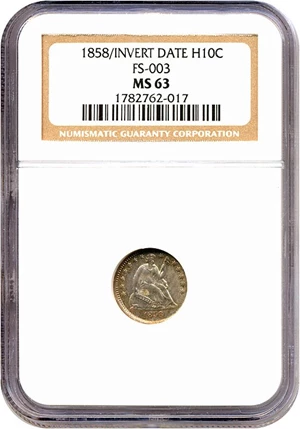 image for: 1858 H10c Inverted Date NGC MS63 (FS-003)