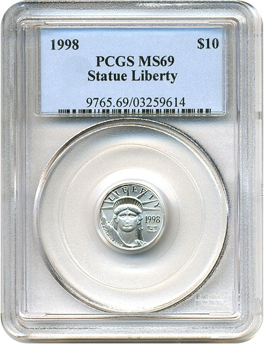 image for: 1998 $10 Platinum Eagle PCGS MS69 