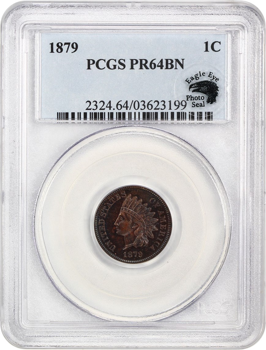 image for: 1879 1c PCGS Proof 64 BN (Eagle Eye Photo Seal)