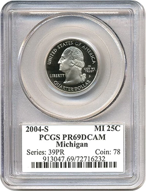 image for: 2004-S 25c Michigan PCGS Proof 69 DCameo