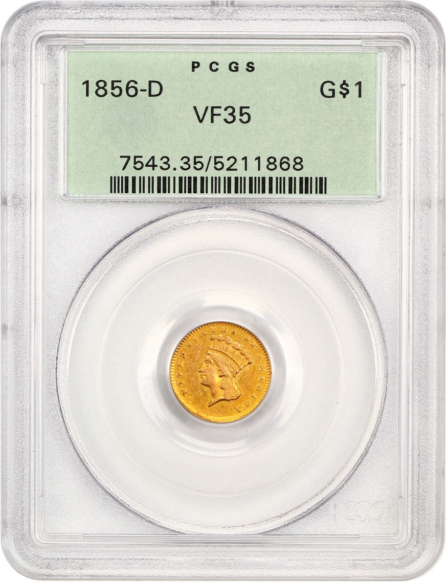 image for: 1856-D G$1 PCGS VF35 (OGH)