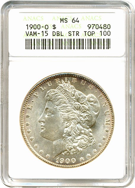 image for: Top 100 VAM: 1900-O $1 VAM 15  Doubled Stars ANACS MS64 