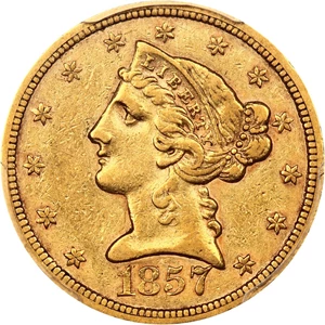 image for: 1857-S $5 PCGS XF45