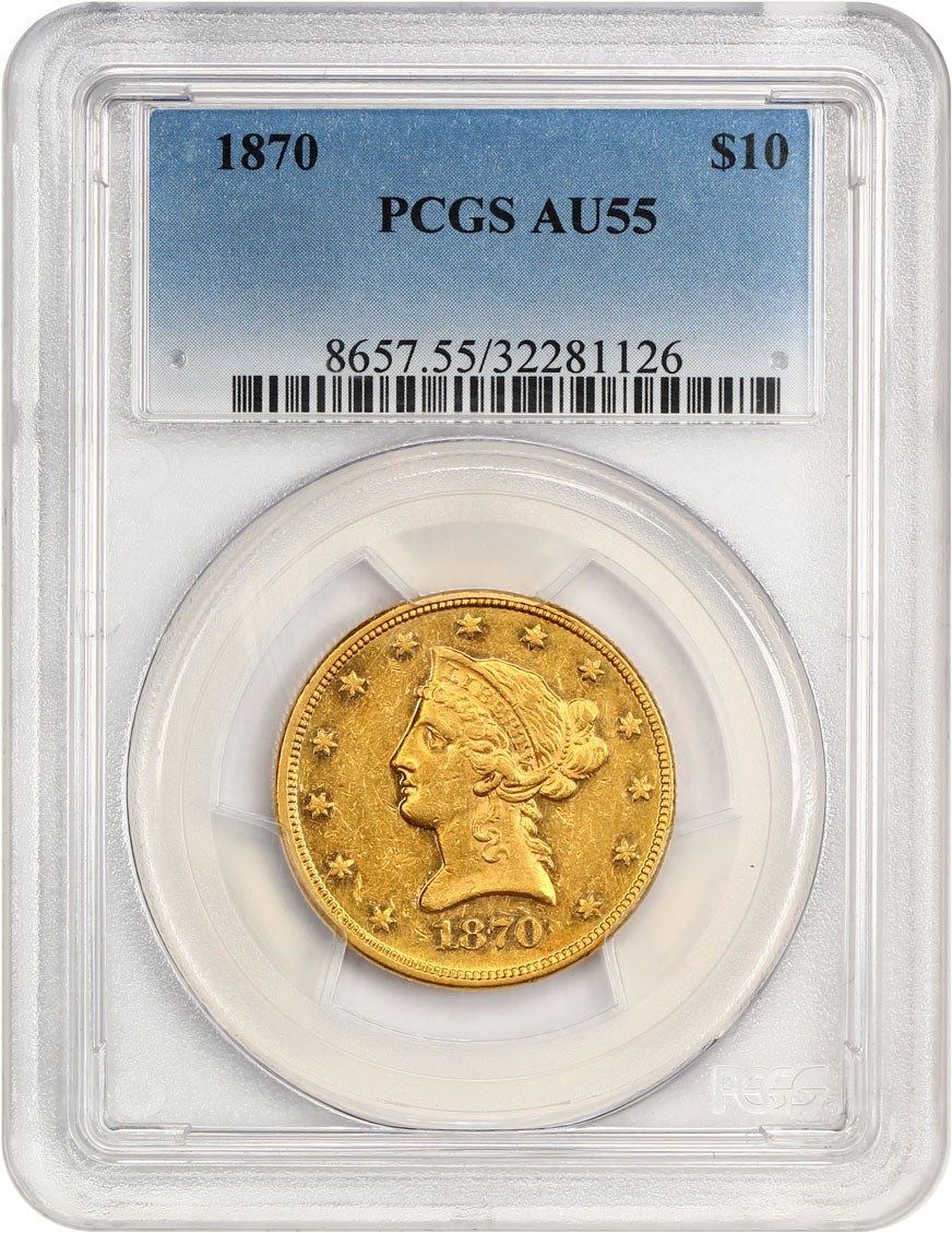 image for: 1870 $10 PCGS AU55