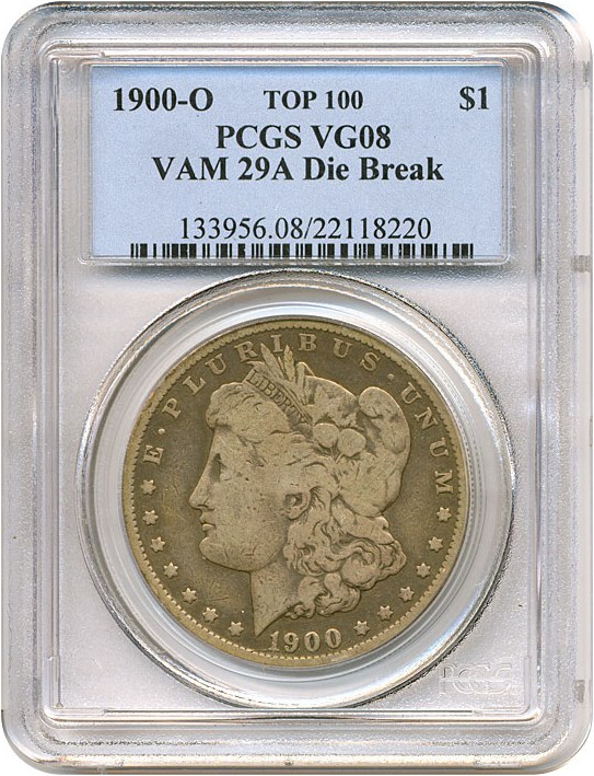 image for: Top 100 VAM: 1900-O $1 VAM 29A  Die Break PCGS VG08 
