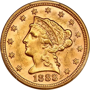 image for: 1888 $2 1/2 PCGS MS64 ex: D.L. Hansen