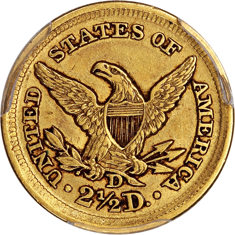 image for: 1857-D $2 1/2 PCGS/CAC AU53 ex: D.L. Hansen
