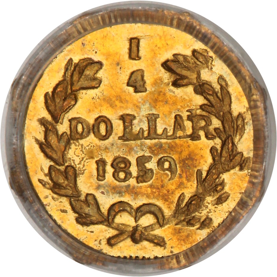 image for: 1859 Cal. Gold 25c PCGS MS62 (BG-702, OGH)