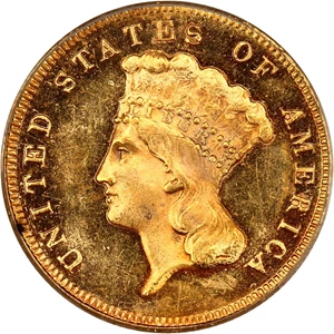 image for: 1877 $3 PCGS/CAC MS62 (OGH)