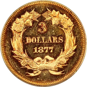 image for: 1877 $3 PCGS/CAC MS62 (OGH)