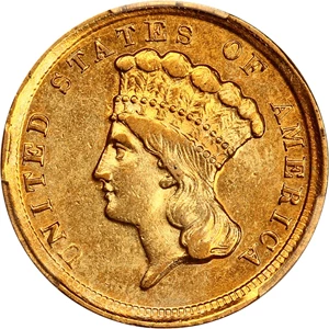 image for: 1854-D $3 PCGS AU50 ex: D.L. Hansen