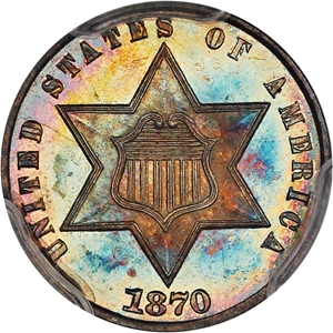 image for: 1870 3cS PCGS/CAC Proof 65 CAM ex: D.L. Hansen