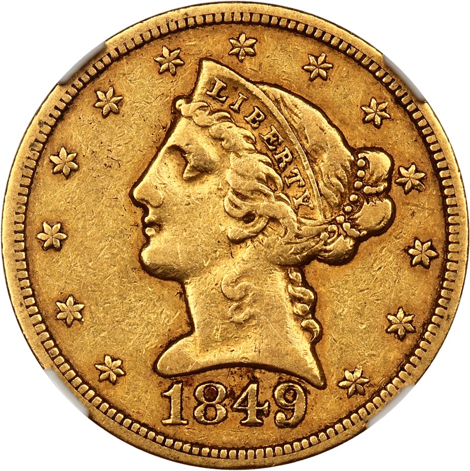image for: 1849/49 $5 NGC/CAC XF45 (VP-001)